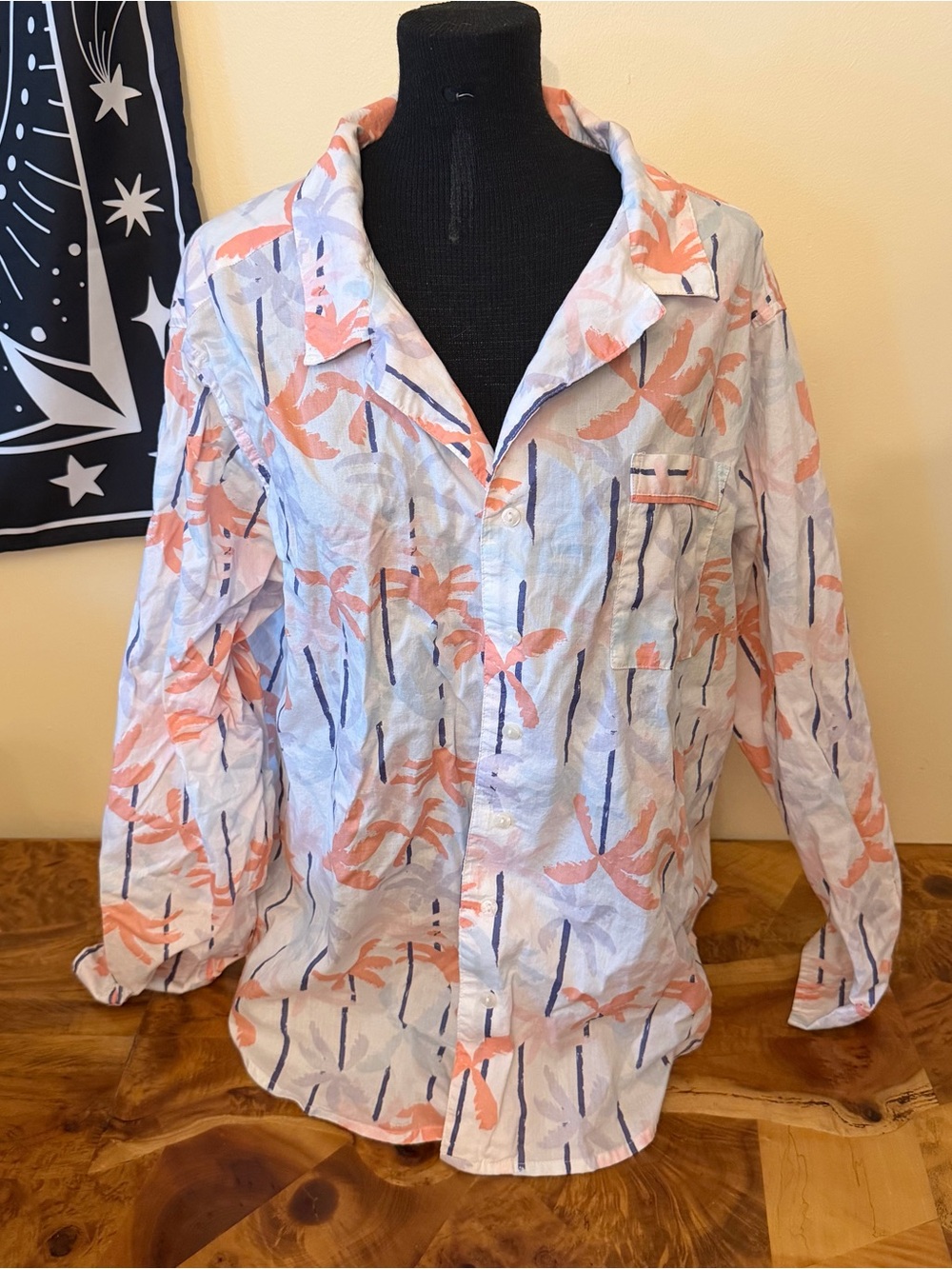 Cotton Sleep Shirt L Button Up Tropical Cozy